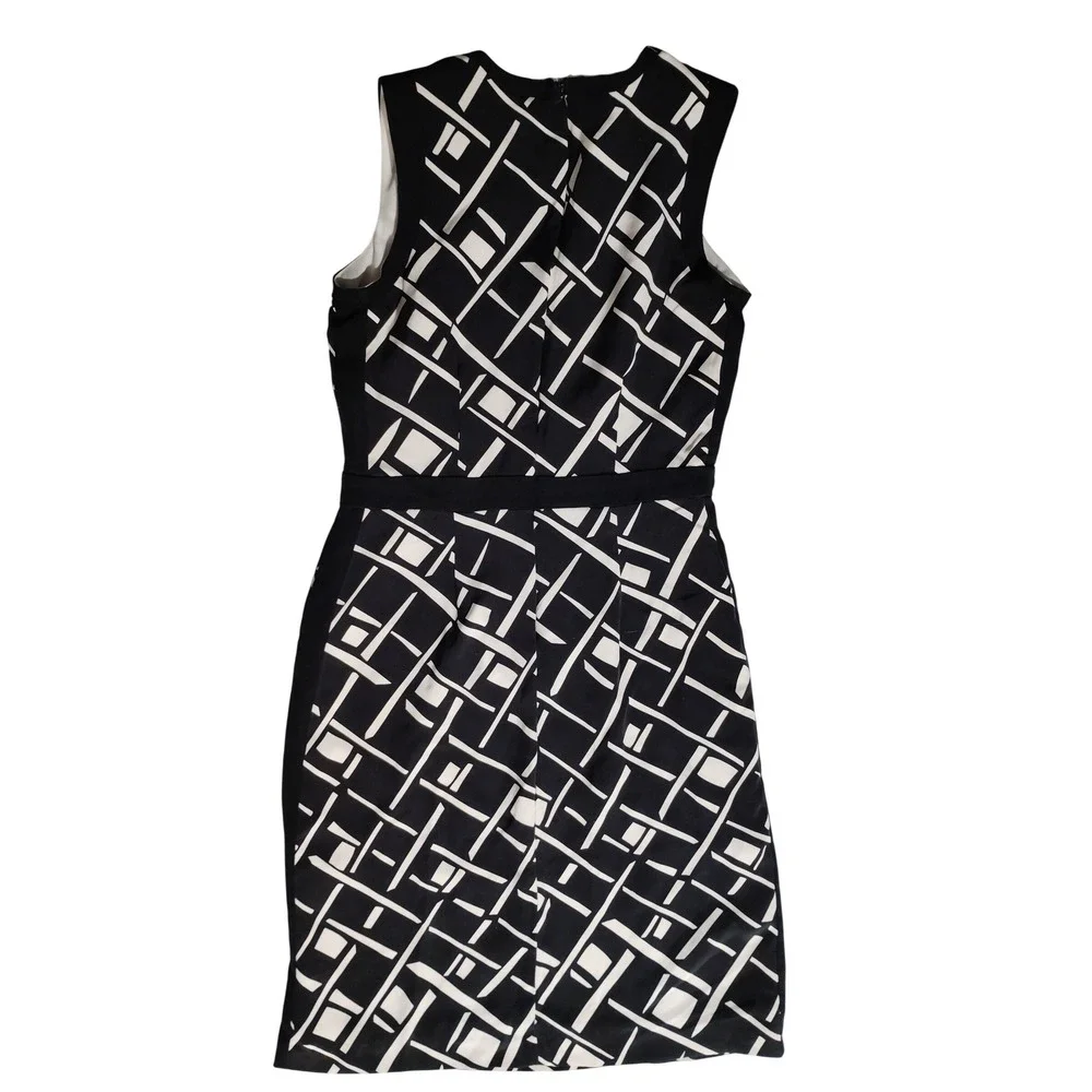 Enzo New York Black White Geometric Sheath Dress Women Size 4 Knee Length - Picture 2 of 11